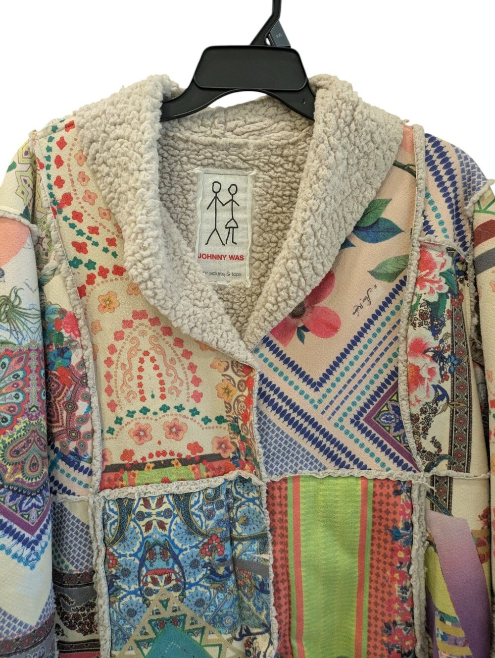 Johnny Was Gigianna Suede Jacket XL Patchwork Mixed Print Sherpa Lined Boho Coat - Picture 2 of 10